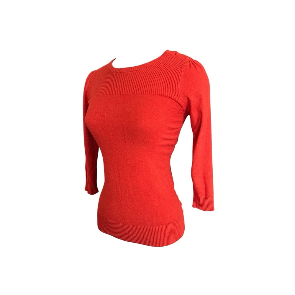 Forever 21 Y2K Orange Ribbed Yoke Button Shoulder Sweater Womens M Coquette